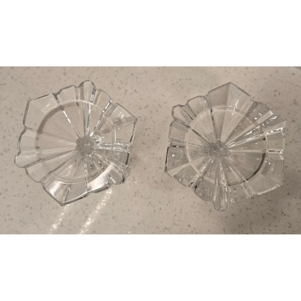 Vintage Clear Cut Glass‎ Taper Candle Holders Pair Faceted Crystal Style